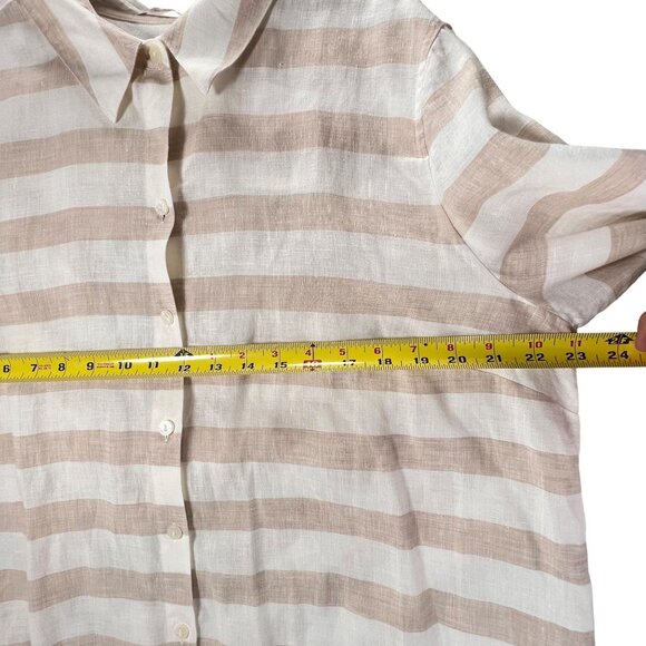 NWT Chicos Effortless Linen Stripe Button Down Shirt Sz 3 XL 16 Tan Collar - Picture 10 of 11